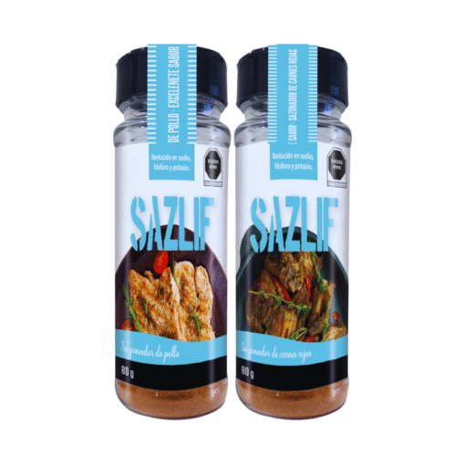 SAZLIF, Kit de 2 frascos de sazonadores, 1 carnes Rojas y 1 de Pollo de 80gr c/u